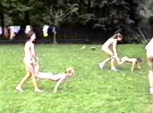 A nudist gathering at the stadium and sports - Unrestricted freedom is a core value in nudism and naturism